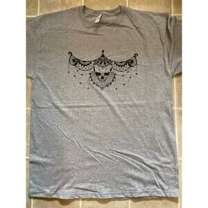 Ornate Skull Heather Gray Crew Neck T-Shirt New Size Size XL